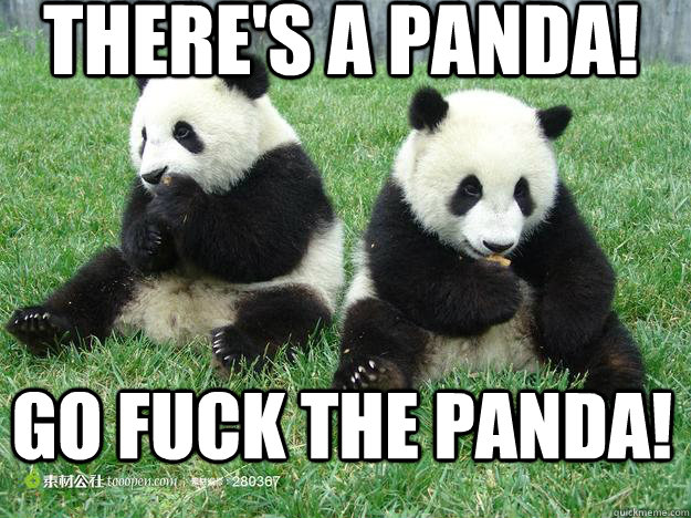 there's a panda! go fuck the panda!  Pandas dont fuck - Jim Jefferies