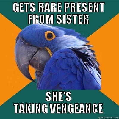 GETS RARE PRESENT FROM SISTER SHE'S TAKING VENGEANCE Paranoid Parrot