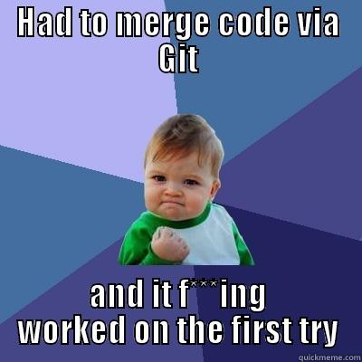HAD TO MERGE CODE VIA GIT AND IT F***ING WORKED ON THE FIRST TRY Success Kid