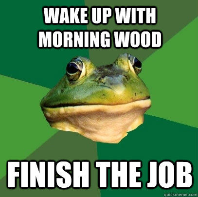 Wake up with morning wood Finish the job  Foul Bachelor Frog
