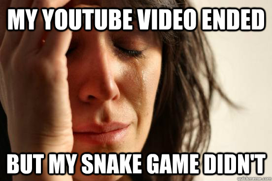 my youtube video ended but my snake game didn't  First World Problems