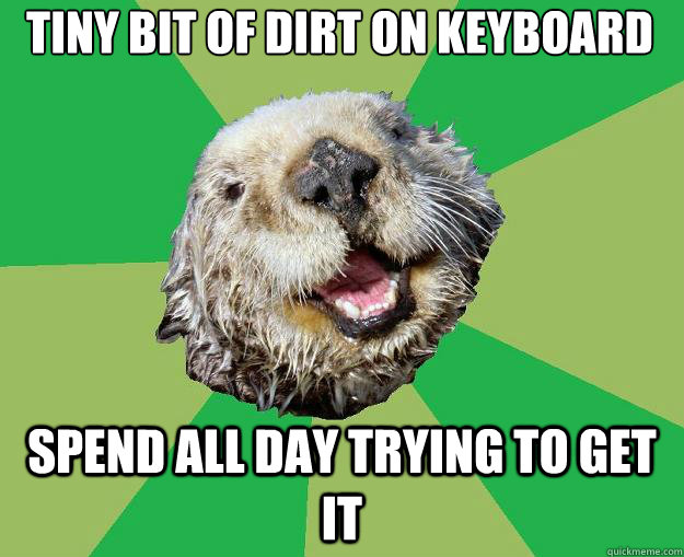 tiny bit of dirt on keyboard spend all day trying to get it  OCD Otter