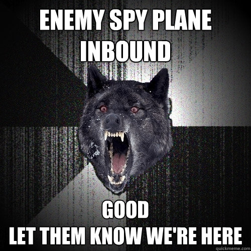 Enemy spy plane inbound good      
let them know we're here  Insanity Wolf