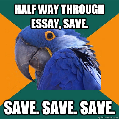 Half way through essay, save. save. save. save.  Paranoid Parrot