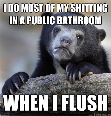 I DO MOST OF MY SHITTING IN A PUBLIC BATHROOM WHEN I FLUSH  Confession Bear