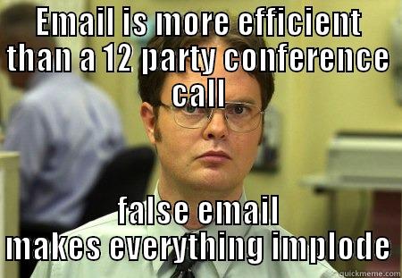 EMAIL IS MORE EFFICIENT THAN A 12 PARTY CONFERENCE CALL FALSE EMAIL MAKES EVERYTHING IMPLODE Schrute