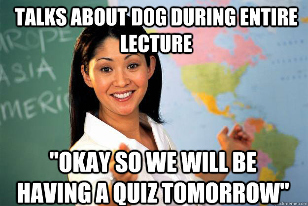 Talks about dog during entire lecture 