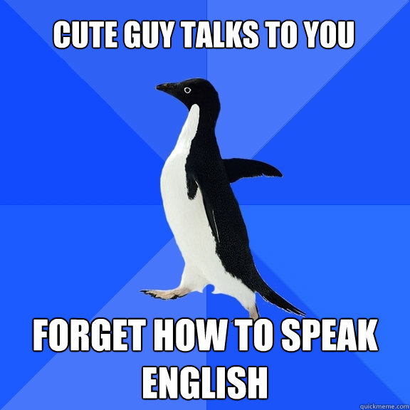 cute guy talks to you forget how to speak english  Socially Awkward Penguin