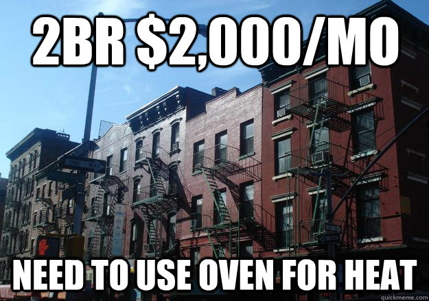 2br $2,000/mo Need to use oven for heat  Overpriced New York Apartment