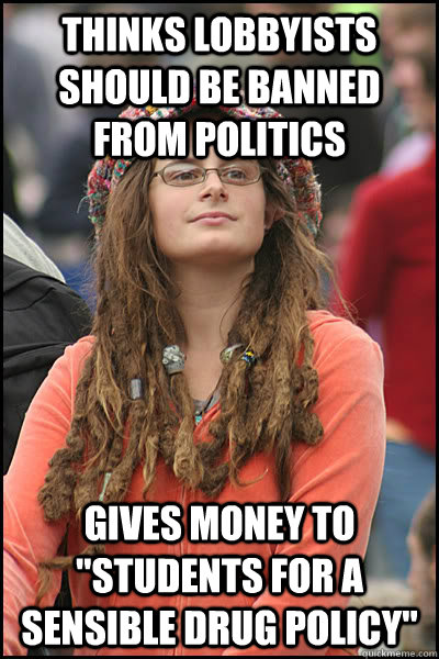 Thinks lobbyists should be banned from politics Gives money to 