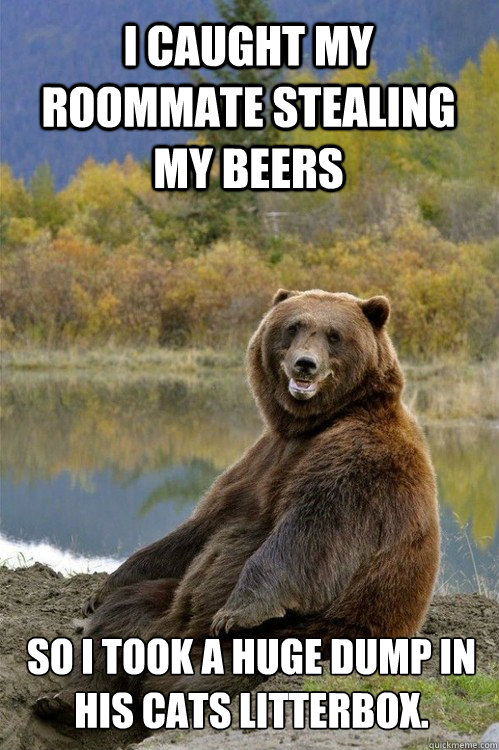 i caught my roommate stealing my beers so i took a huge dump in his cats litterbox.  Revenge Bear
