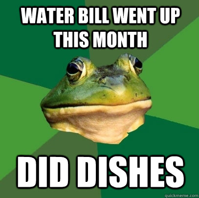 Water bill went up this month Did dishes  Foul Bachelor Frog