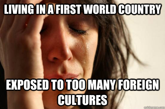 Living in a first world country Exposed to too many foreign cultures  First World Problems