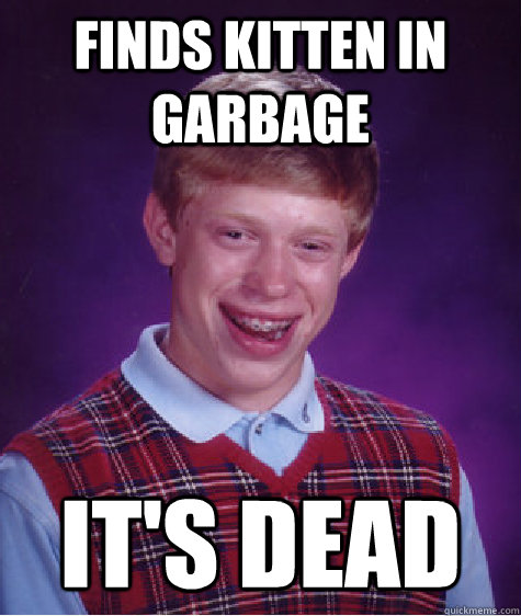 Finds kitten in garbage it's dead  Bad Luck Brian