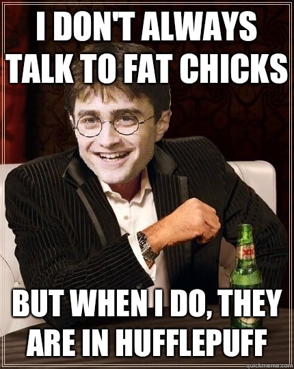 I don't always talk to fat chicks But when I do, they are in hufflepuff  The Most Interesting Harry In The World