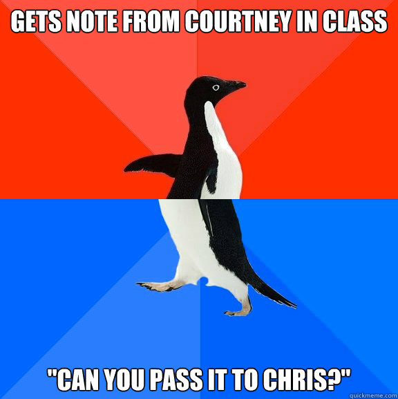 gets note from courtney in class
 