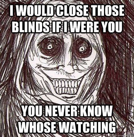 I would close those blinds if I were you You never know whose watching - I would close those blinds if I were you You never know whose watching  Horrifying Houseguest