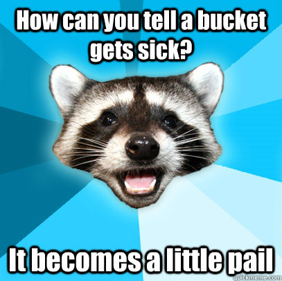 How can you tell a bucket gets sick? It becomes a little pail  Lame Pun Coon
