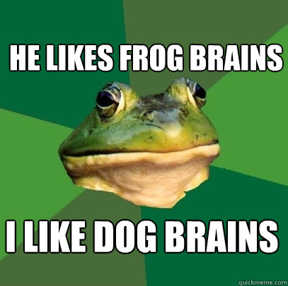 I like dog brains He likes frog brains  Foul Bachelor Frog