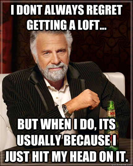 I dont always regret getting a loft... but when I do, its usually because I just hit my head on it.  The Most Interesting Man In The World