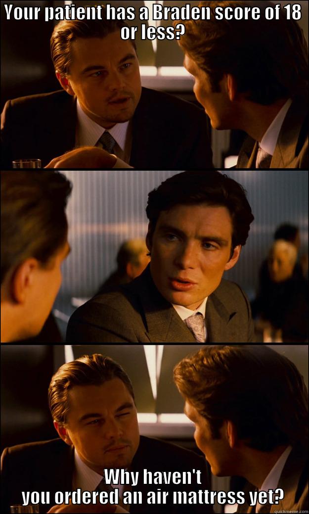 Leo 1 - YOUR PATIENT HAS A BRADEN SCORE OF 18 OR LESS? WHY HAVEN'T YOU ORDERED AN AIR MATTRESS YET? Inception