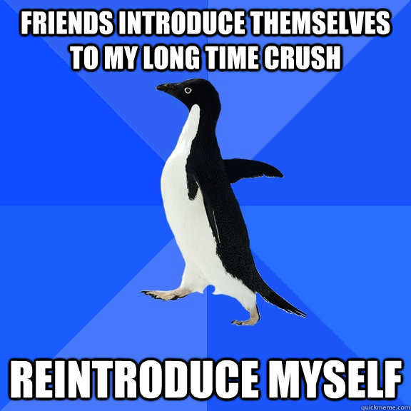 friends introduce themselves to my long time crush reintroduce myself  Socially Awkward Penguin