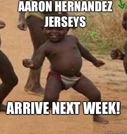 AARON HERNANDEZ JERSEYS ARRIVE NEXT WEEK!  dancing african baby