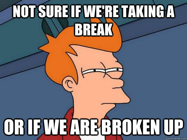 Not sure if we're taking a break Or if we are broken up  Futurama Fry