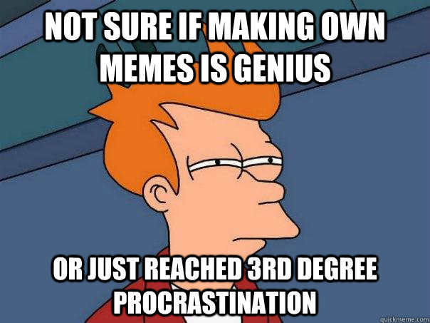 Not sure if making own memes is genius Or just reached 3rd degree procrastination  Futurama Fry