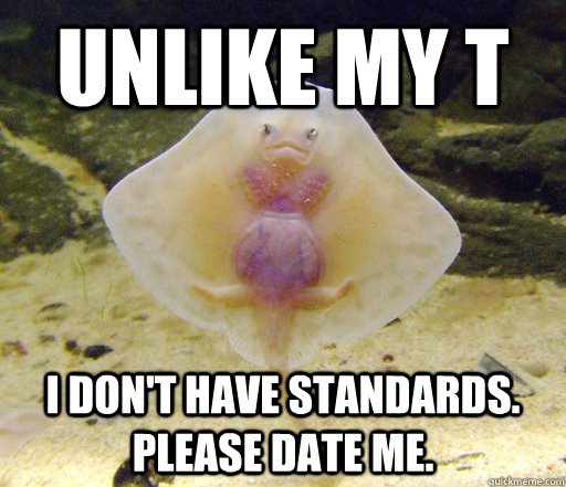 Unlike my T I don't have standards. please date me.  Forensics Pick-Up Line Fish