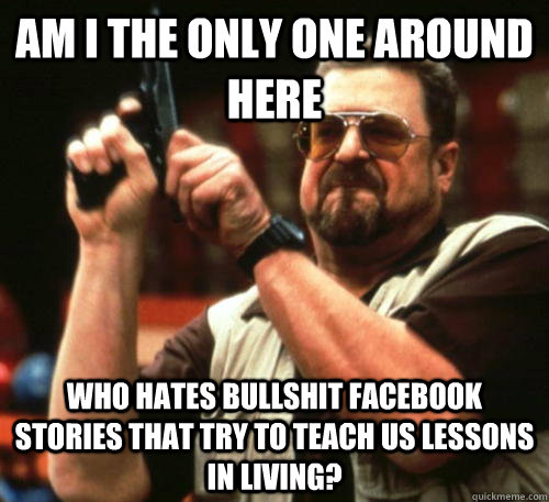 Am i the only one around here Who hates bullshit facebook stories that try to teach us lessons in living?  Am I The Only One Around Here