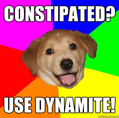 constipated? use dynamite!  Advice Dog