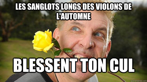 Les sanglots longs des violons de l'automne blessent ton cul  