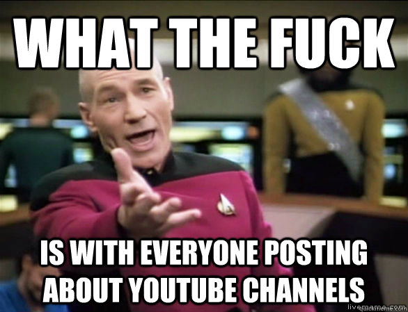 What the fuck is with everyone posting about youtube channels  Annoyed Picard HD