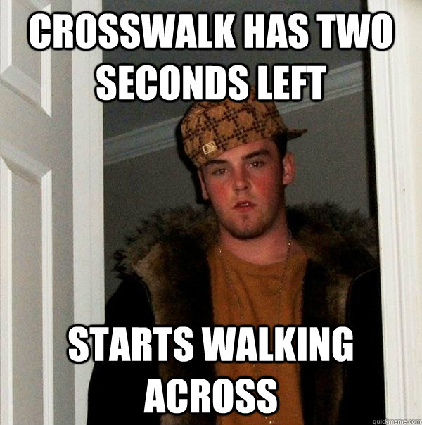 Crosswalk has two seconds left Starts walking across  Scumbag Steve