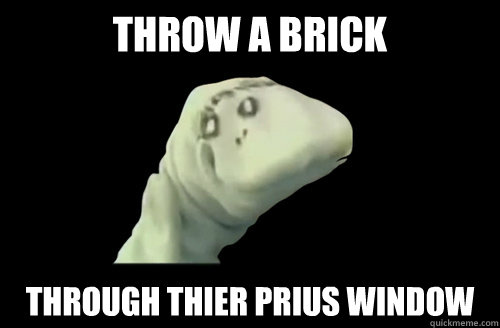THROW A BRICK THROUGH THIER PRIUS WINDOW   