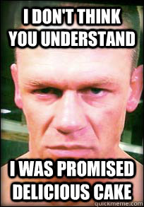 i don't think you understand i was promised delicious cake - i don't think you understand i was promised delicious cake  John Cena Angry face meme