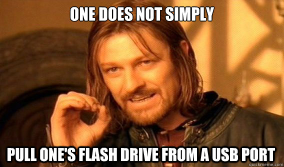 ONE DOES NOT SIMPLY pull one's flash drive from a USB port  One Does Not Simply