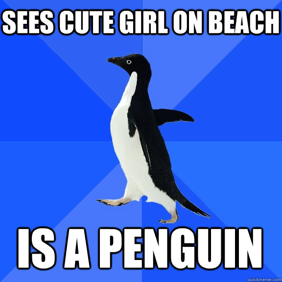 Sees cute girl on beach Is a penguin  Socially Awkward Penguin