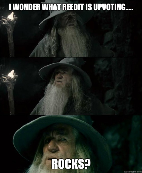 I wonder what reedit is upvoting..... Rocks?  Confused Gandalf
