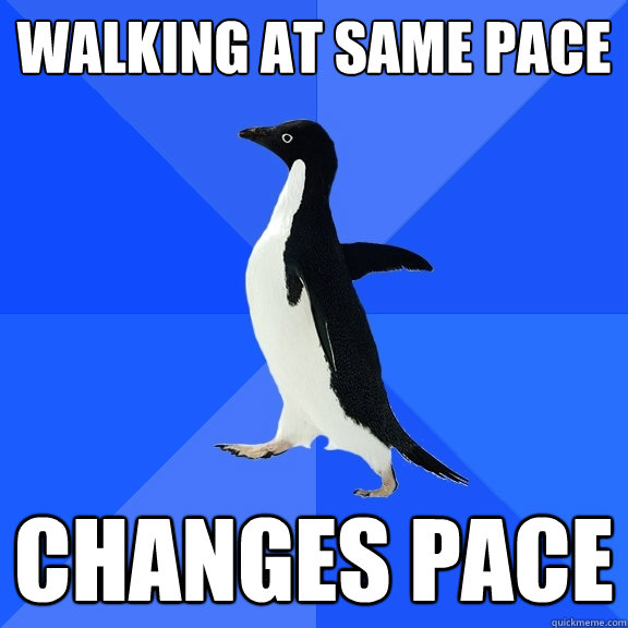 Walking at same pace Changes pace  Socially Awkward Penguin