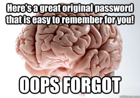 Here's a great original password that is easy to remember for you! OOPS FORGOT   Scumbag Brain