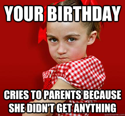 Your birthday cries to parents because she didn't get anything - Your birthday cries to parents because she didn't get anything  Spoiled Little Sister