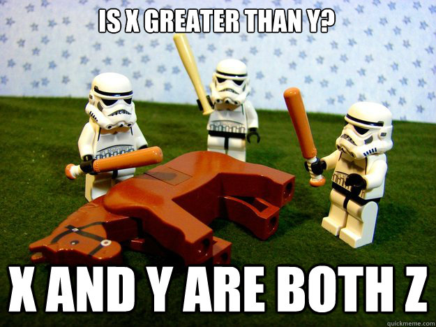 Is x greater than y? x and y are both z  Dead Horse