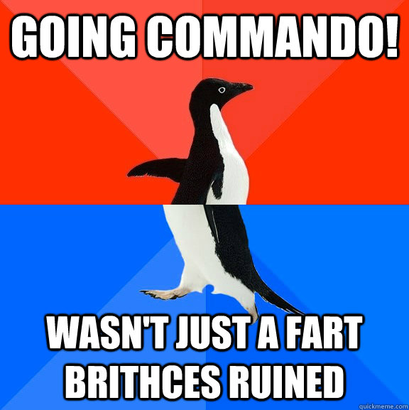 Going commando! wasn't just a fart brithces ruined - Going commando! wasn't just a fart brithces ruined  Socially Awesome Awkward Penguin