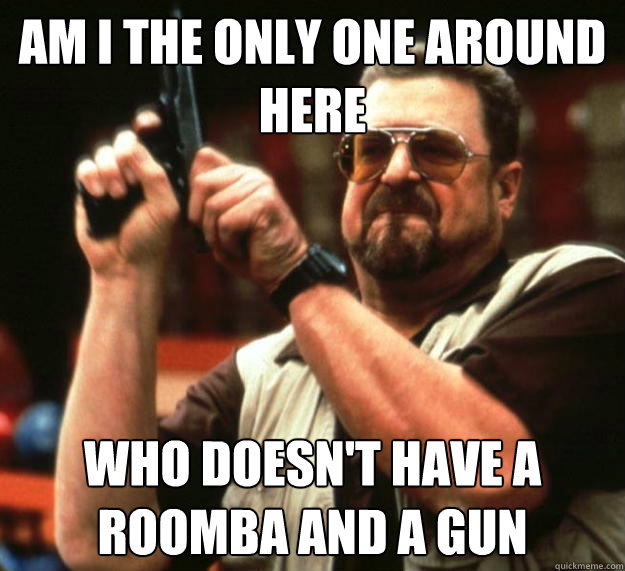 am I the only one around here Who doesn't have a roomba and a gun  Angry Walter
