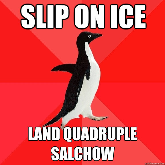 slip on ice land quadruple salchow - slip on ice land quadruple salchow  Socially Awesome Penguin