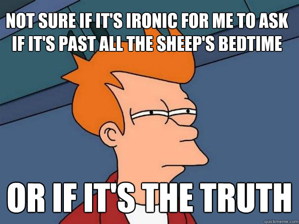 Not sure if it's ironic for me to ask if it's past all the sheep's bedtime Or if it's the truth  Futurama Fry