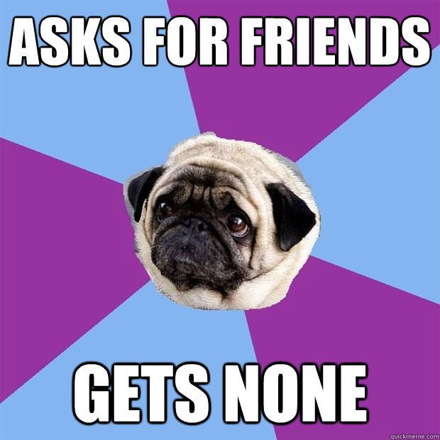 Asks for friends Gets none  Lonely Pug