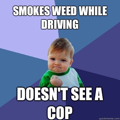 Smokes weed while driving Doesn't see a cop  Success Kid